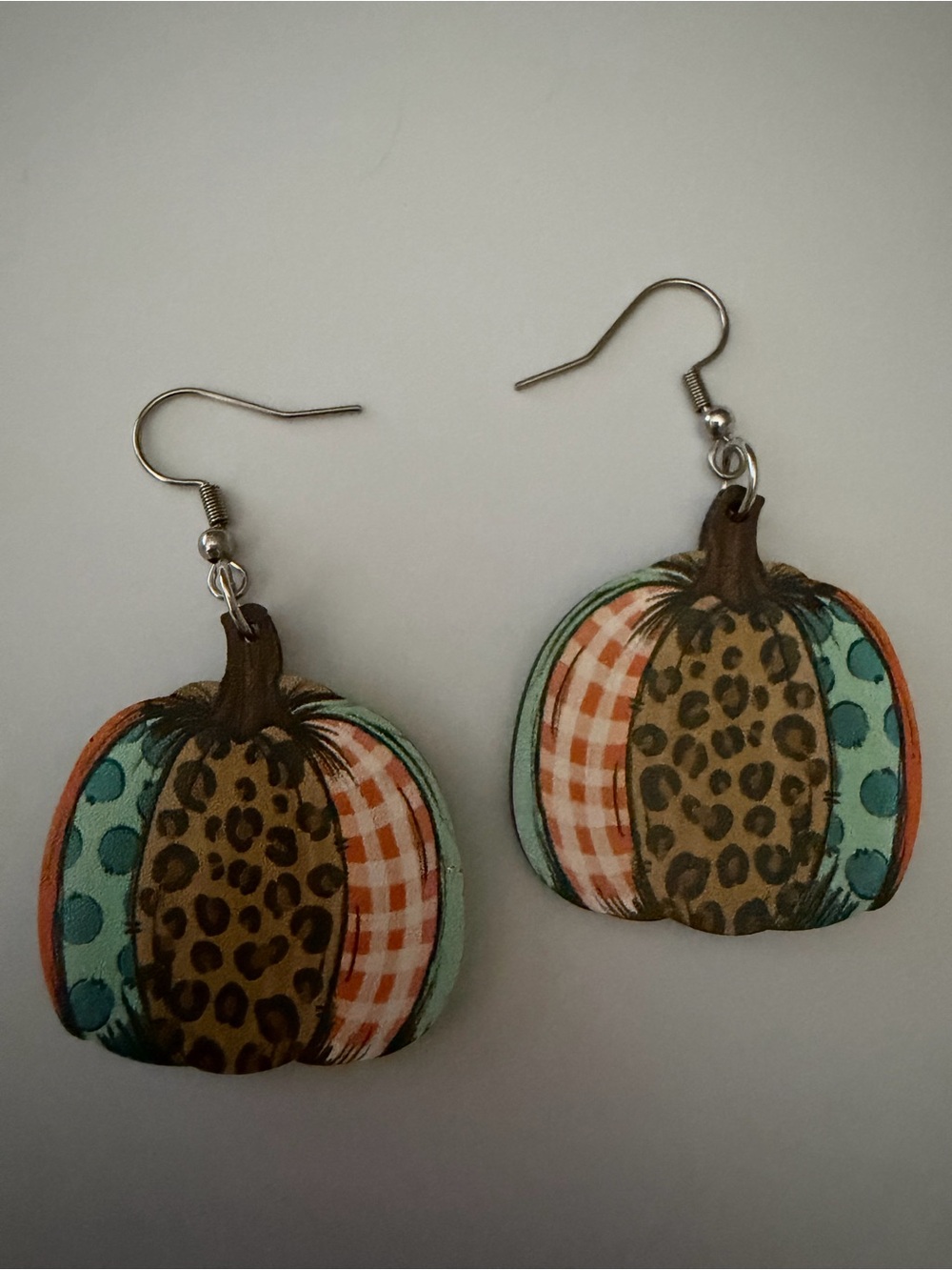 Leopard Plaid Polka Dot Pumpkin Drop Earrings